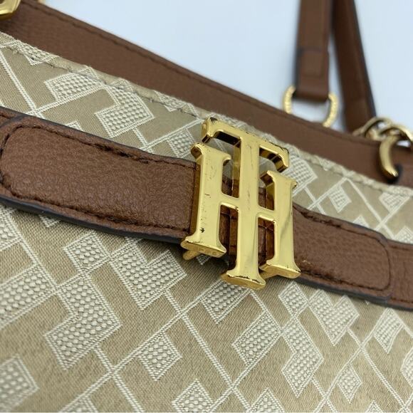 Tommy Hilfiger Large Tote Purse Handbag Gold Chain Accents-Brown - Picture 3 of 14